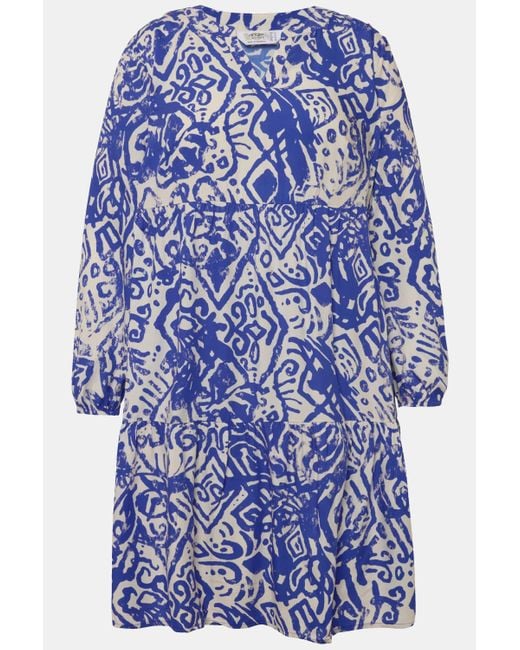 Angel of Style Blue Sommerkleid Kleid Alloverdruck Tunika-Ausschnitt Langarm