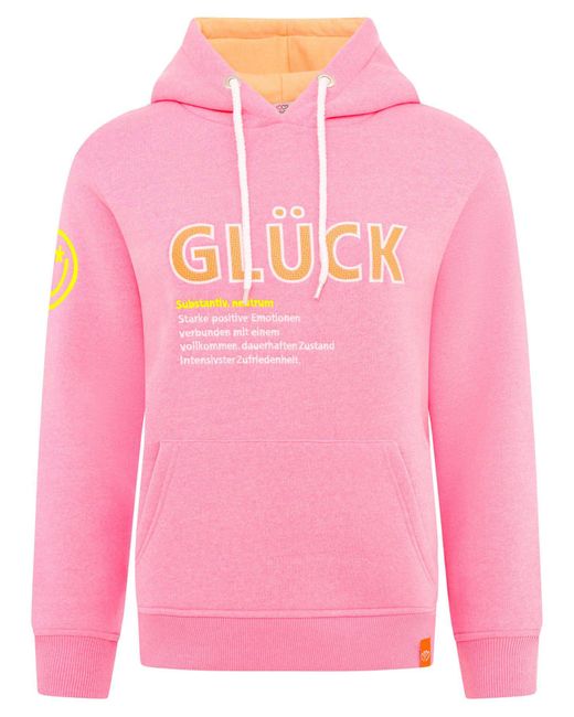 Zwillingsherz Pink Hoodie "ü" mit Schriftzug Glück und Kängurutaschen