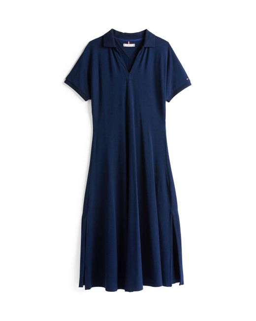 Tommy Hilfiger Blue Polokleid LYOCELL OPEN-NK DRESS in Midi-Länge, mit angeschnittenen Ärmeln