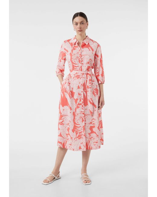 Comma, Red Maxikleid Midikleid aus Viskose mit All-over-Print und 3/4-Ärmeln