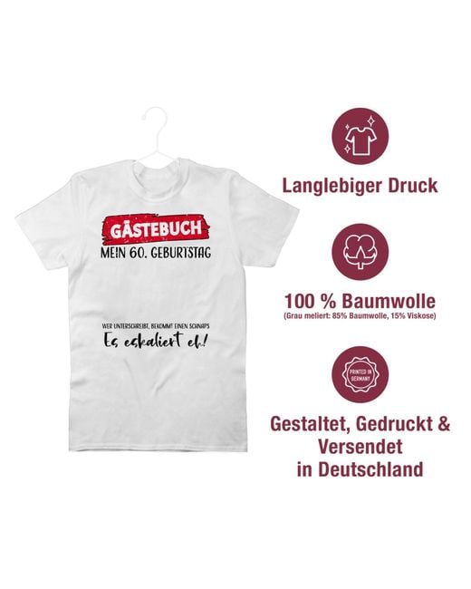 Shirtracer T-Shirt Gästebuch . 60. Geburtstag in White für Herren