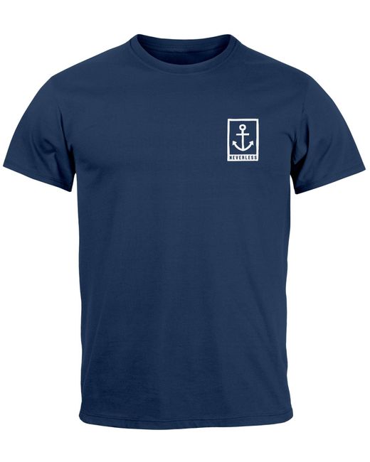 Neverless T-Shirt Anker Motiv Brust Batch Logo Fashion Streetstyle mit Print in Blue für Herren
