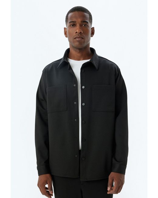 Koton Langarmshirt Hemdkragen Langärmelig in Black für Herren