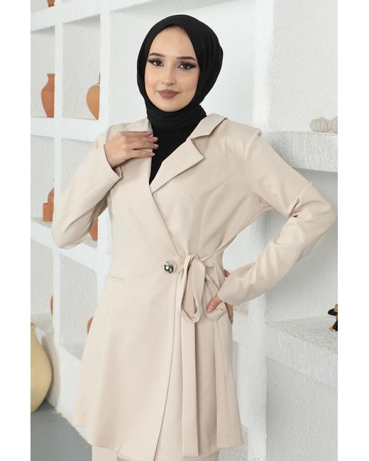 Moda Mihram Natural Tunikakleid Gürtel Detail Set