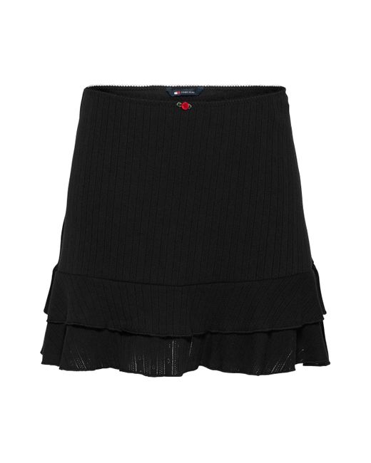Tommy Hilfiger Black Minirock TJW POINTELLE MINI SKIRT EXT Lochmuster, mit Volants