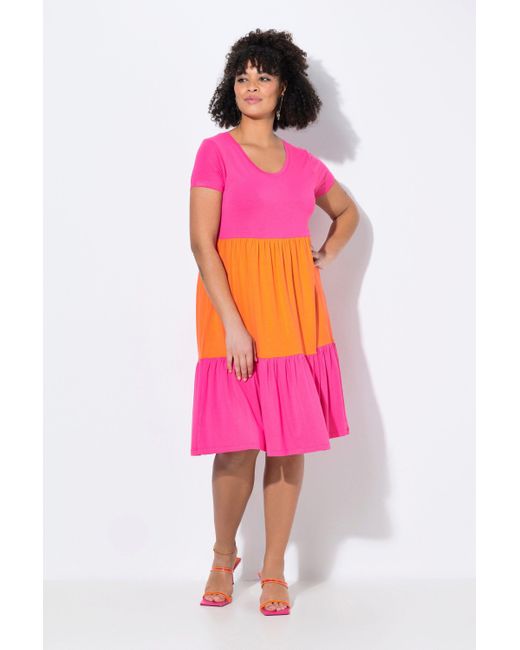 MIAMODA Pink Jerseykleid bequeme Passform Colorblocking Volants