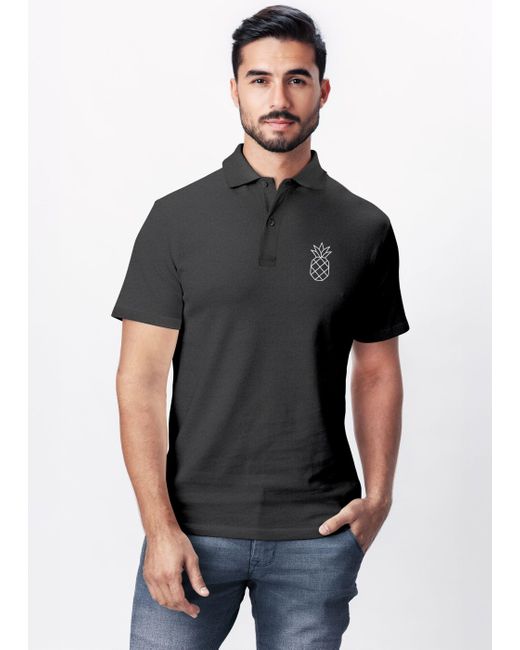 Neverless Poloshirt Grafik – Kurzarm Polo Ananas Logo mit Print in Black für Herren