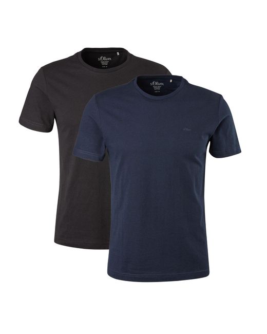 S.oliver T-Shirt Casual (2-tlg) mit Logo, schlicht, unifarben, Basic, moderner Look im 2er Pack in Blue für Herren