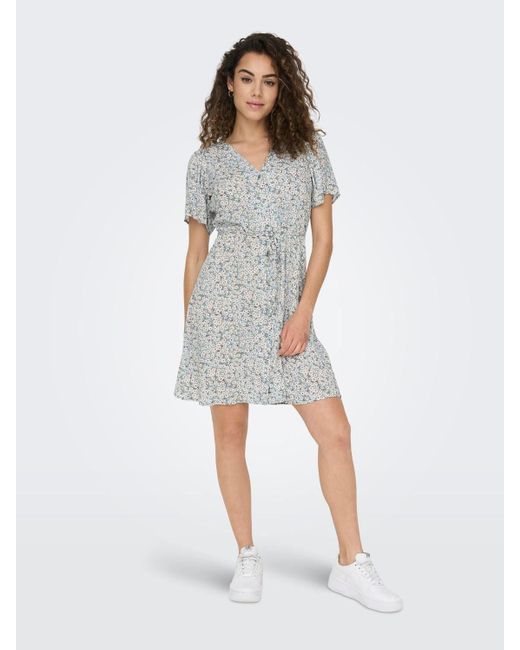 ONLY White Shirtkleid Legeres Kleid Sommerliches Design Muster (mini) 7580 in Grau