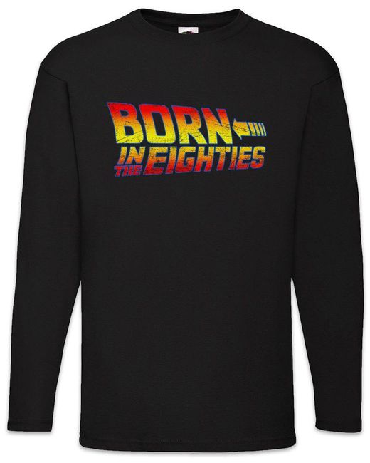 Urban Backwoods Langarmshirt Born In Eighties Langarm T-Shirt Achtziger 80s Back To Nerd The in Black für Herren