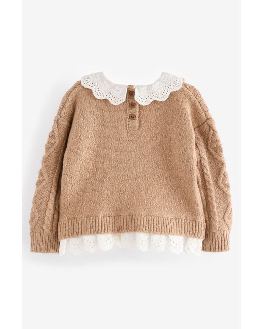 Next Natural 2-in-- Pullover mit Zopfmuster und Kragen (1-tlg)