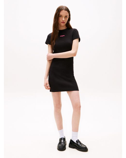 Tommy Hilfiger Black Jerseykleid TJW SCRIPT MINI RIB DRESS EXT