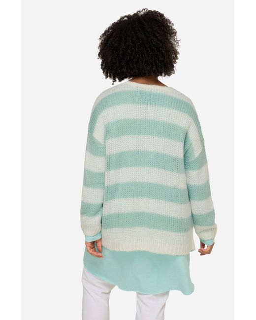 Angel of Style Green Strickjacke oversized Blockstreifen offene Form