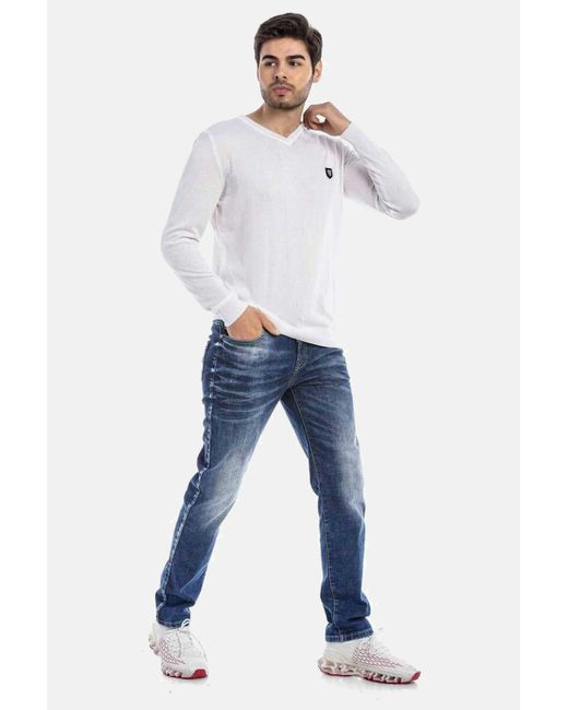 Cipo & Baxx Pullover mit V-Ausschnitt, CP242 in White für Herren