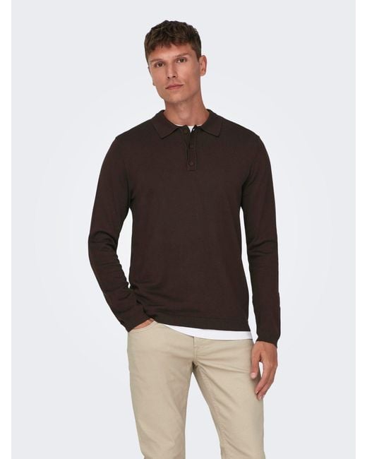 Only & Sons Strickpullover Polo Langarm Shirt Basic Pullover ONSWYLER 5426 in Braun in Multicolor für Herren