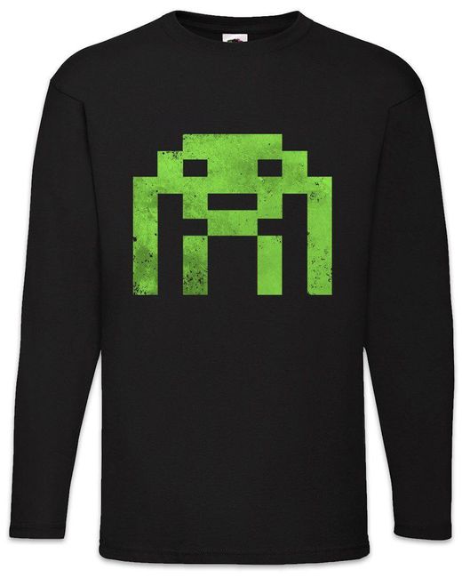 Urban Backwoods Langarmshirt Alien Invader Langarm T-Shirt Retro Gaming Gamer Nerd Big Geek Freak in Gray für Herren