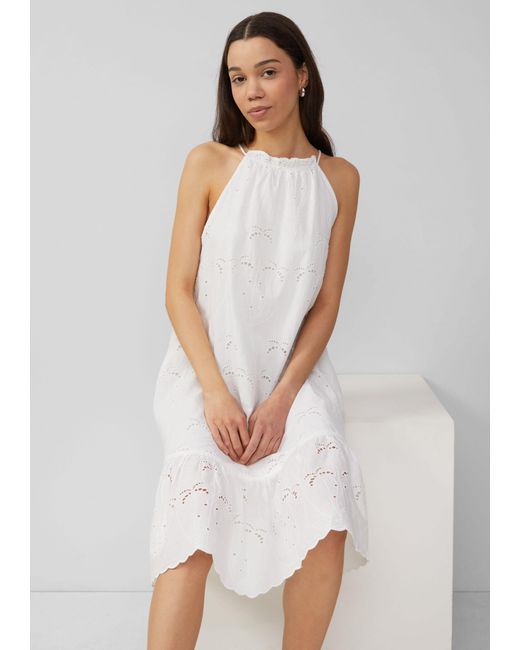 QS White Minikleid Neckholderkleid aus Lochspitze Raffung