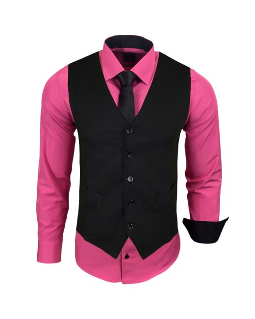 Baxboy Langarmhemd - Slim-Fit Hemd + Weste + Krawatte SET in Red für Herren