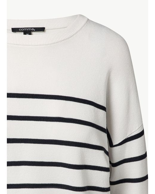 Comma, White Langarmshirt Strickpullover mit Strukturstreifen Rippblende