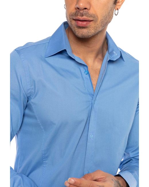 Redbridge Langarmhemd in Slim Fit – Kentkragen, Unifarben, Eleganter & Zeitloser Look in Blue für Herren