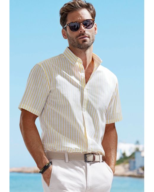 John Devin Kurzarmhemd Regular Fit, Hemd mit Button-down-Kragen aus reiner Baumwolle in White für Herren