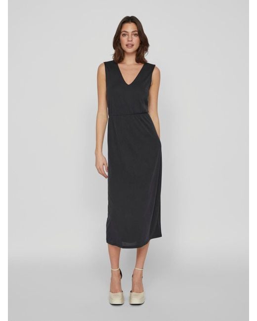 Vila Black Shirtkleid Elegantes Sommer Kleid V-Ausschnitt (lang) 7480 in Schwarz