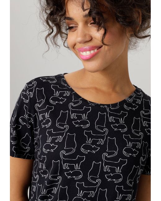 Aniston CASUAL T-Shirt mit kunstvollen Katzen-Konturen bedruckt in Schwarz  | Lyst DE