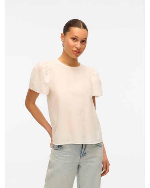 Vero Moda White Kurzarmbluse VMPRETTY SS TOP WVN GA NOOS