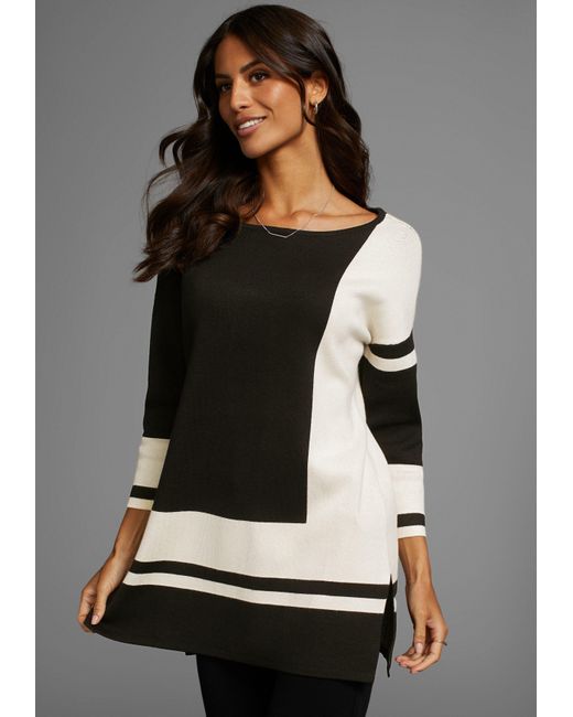 Laura Scott Black Longpullover mit geometrischer Grafik