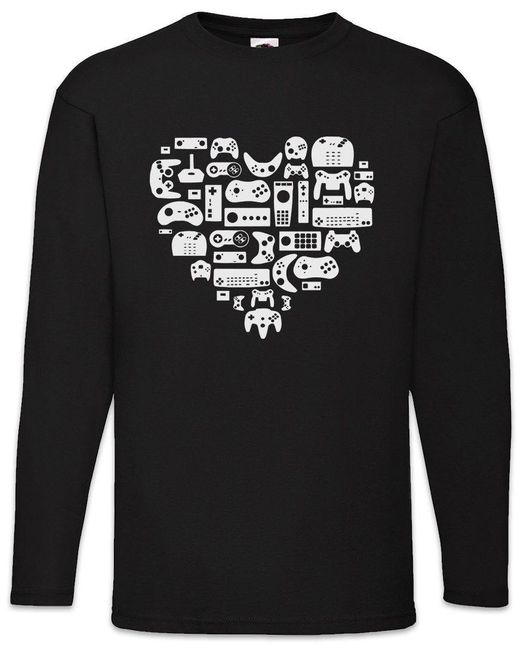 Urban Backwoods Langarmshirt Heart I Langarm T-Shirt Retro Gamer Controller Video Game in Black für Herren