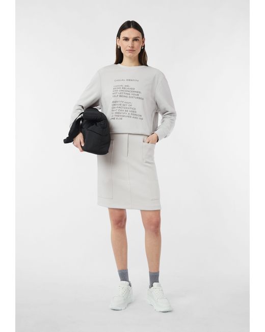 comma casual identity White Sweatshirt mit Frontprint und Mesh-Layer