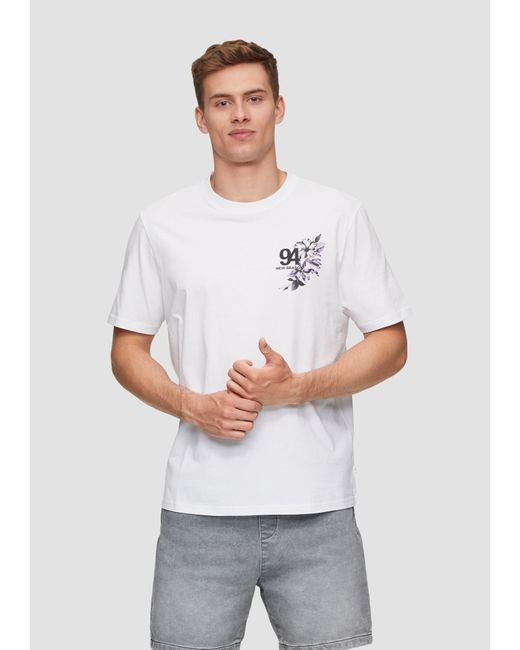 QS Kurzarmshirt Baumwollshirt mit Brustprint in White für Herren