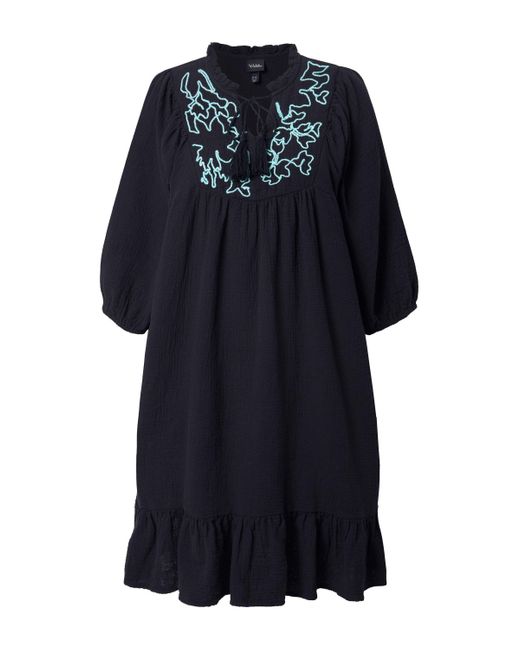 Ulla Popken Black Jerseykleid Musselin-Kleid Stickerei Tunika-Ausschnitt 3/4-Arm