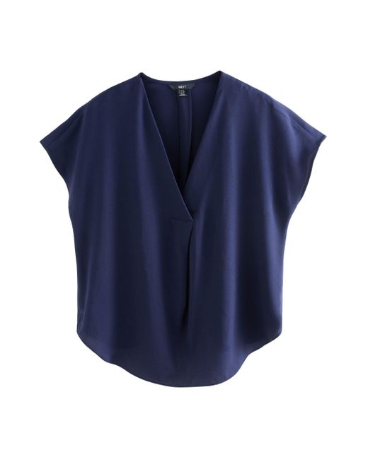 Next Blue Kurzarmbluse Relaxed Fit Schlupfbluse mit V-Ausschnitt (1-tlg)