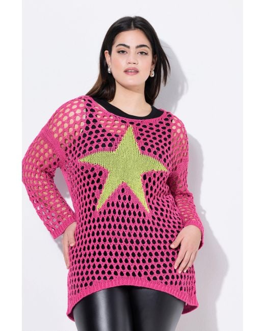 Angel of Style Pink Strickpullover Pullover Relaxed Fit Grobstrick Stern 3/4-Ärmel