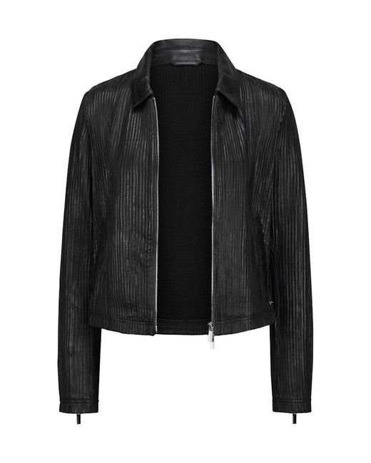 Milestone Black Lederjacke MSInari Kurze Kleiderjacke mit Lederstreifen Raw Edge Verarbeitung