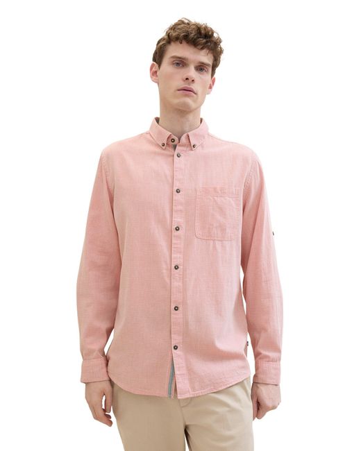 Tom Tailor Kurzarmshirt fitted structured shirt in Pink für Herren