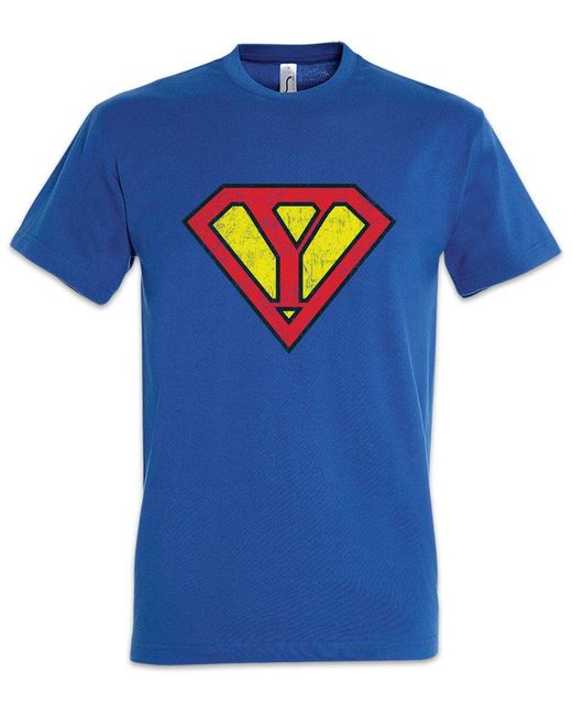Urban Backwoods Print- Super Y T-Shirt Buchstabe Initialen Vorname Nachname Man in Blue für Herren