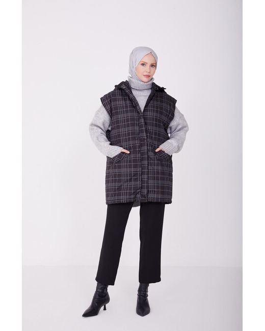Armine Blue Longweste Armine Lange Weste , Winter Faux Fur Jacke mit Kragen, Warm