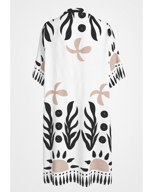 PEKIVESSA White Sommerkleid Weites Blusenkleid wadenlang kurzarm mit Stehkragen in A-Linie