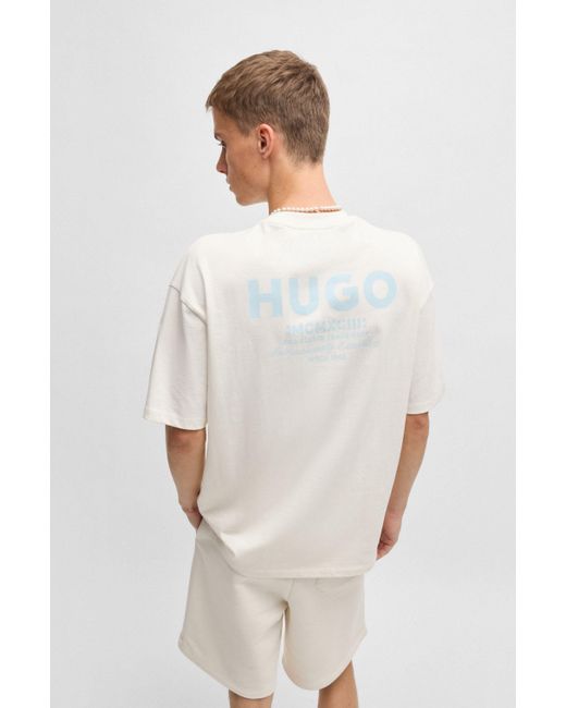 HUGO T-Shirt Nalono Logodruck, Oversized Look mit Backprint in White für Herren
