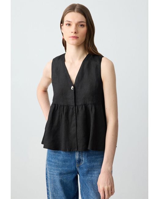 Jimmy Key Black Blusentop Regular Fit V-hals Geweven Zwarte Blouse
