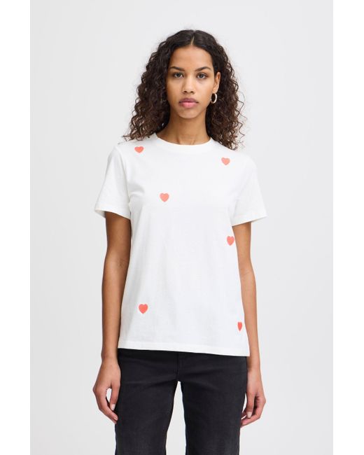 Ichi White IHCAMINO SS18 T-Shirt mit Herz-Stickerei