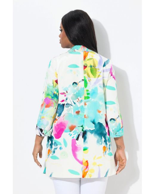 Ulla Popken White Sommerjacke Jacke A-Linie Reverskragen Langarm