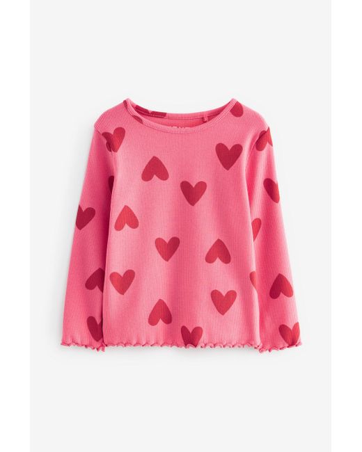 Next Pink Geripptes Langarmshirt mit hohem Baumwollanteil (1-tlg)