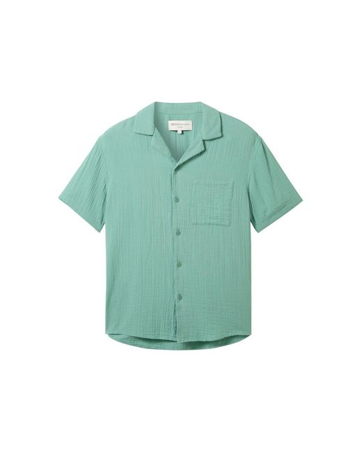 Tom Tailor Langarmhemd Relaxed Musselin Kurzarmhemd in Green für Herren
