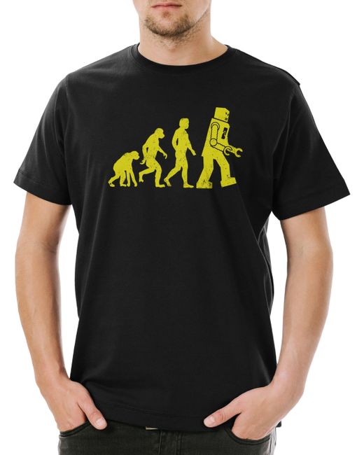 Urban Backwoods Print- The Big Black Robot Evolution T-Shirt Geek Triangle Bang Freak für Herren