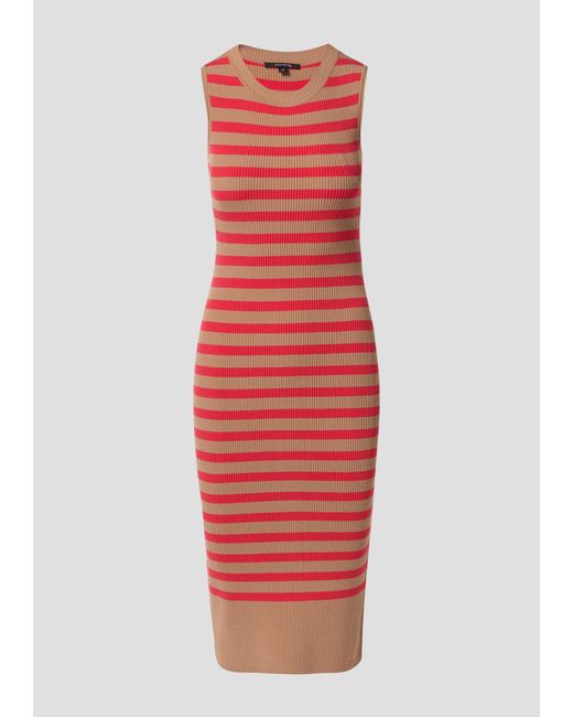 Comma, Red Minikleid Ungefüttertes Feinstrick-Kleid mit Streifen und Rippblende