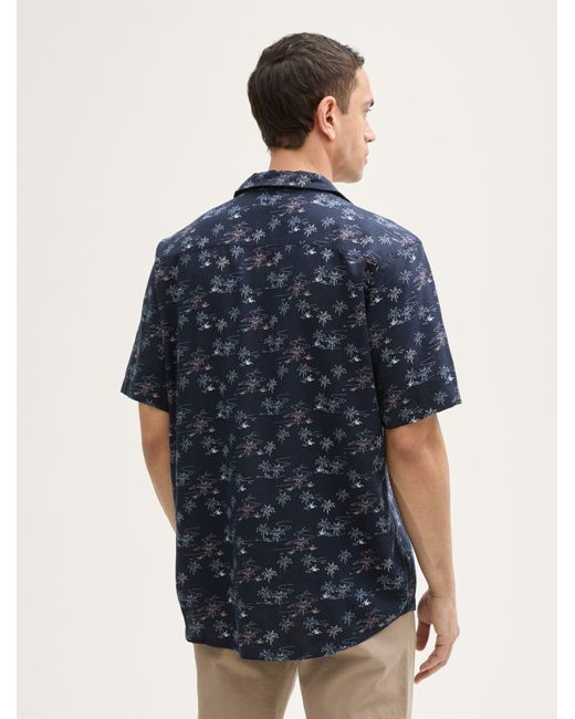 Tom Tailor Regular Fit Kurzarmhemd mit Leinenanteil in Blue für Herren