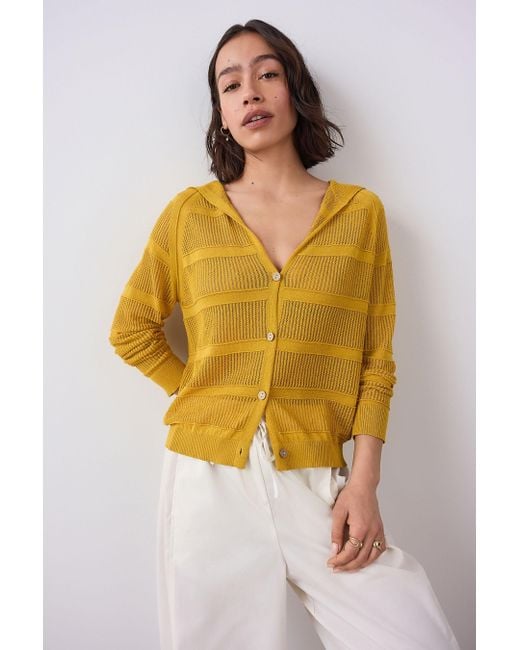 Next Yellow Leichte Kapuzen-Strickjacke mit Meshmuster (1-tlg)